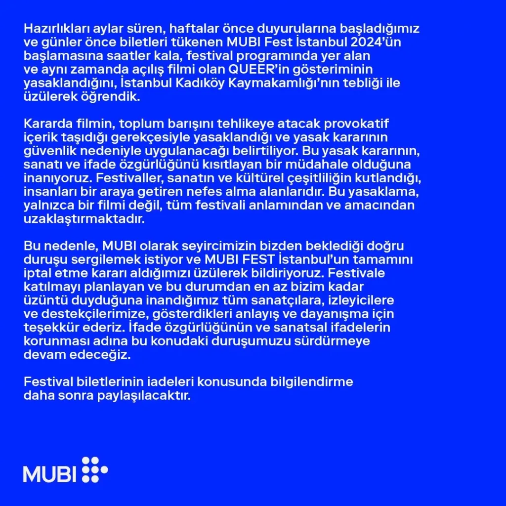 MUBI Fest İstanbul 2024’te “Queer” Filmine Yasak: Sanat Dünyasından Tepkiler Büyüyor!